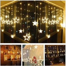 12 Stars LED Curtain String Lights with 8 Flashing Modes for Home Decoration, Diwali & Wedding LED Christmas Light Indoor and Outdoor Light ,Festival Decoration  (Warm White)