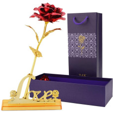 24k Gold Rose,hicoosee Gold Foil Plated Rose with LOVE Stand and Gift Box for Anniversary, Birthday, Wedding , Christmas ,Thanks giving