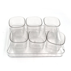 6pc Glasses Set With tray Stylish Transparent Water Glass / Juice Glass / Beer Glass / Wine Glass Plastic Glass Set