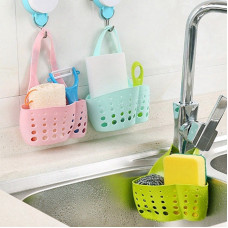 Adjustable Kitchen Bathroom Water Drainage Plastic Basket / Bag with Faucet Sink Caddy