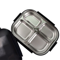 Black Transparent 4 Compartment Lunch Box for Kids and adults, Stainless Steel Lunch Box with 4 Compartments.