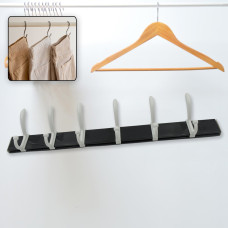 Cloth hanger, Wall Door Hooks Rail for Hanging Clothes for Hanging Hook Rack Rail, Extra Long Coat Hanger Wall Mount for Clothes, Jacket, Hats, 6 Hook With Eco-friendly Liquid Adhesive Glue