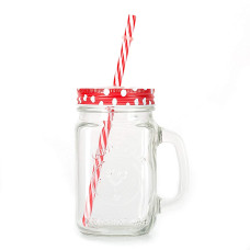 Drinking Cup / Glass / Mug Mason Jar with Handle & Straw