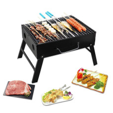 Folding Barbeque Charcoal Grill Oven (Black, Carbon Steel)