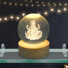 Ganpati 3D Crystal Ball lamps With Wood Base