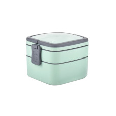 GREEN DOUBLE-LAYER PORTABLE LUNCH BOX STACKABLE WITH CARRYING HANDLE AND SPOON LUNCH BOX , Bento Lunch Box