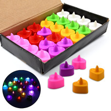 Heart Shape Battery Operated Tea Light LED Candles, for Decoration Use (24 Pc Set)