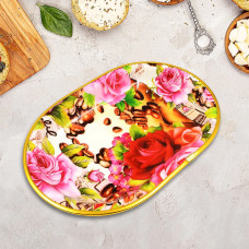 Small Plastic Flower Printed Design Serving Tray (1 Pc / 27 x 18 CM / Mix Color)