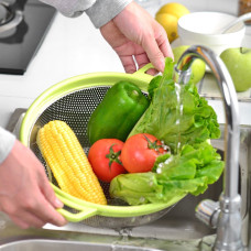 Stainless Steel Colander with Handle, Large Metal Green Strainer for Pasta, Spaghetti, Berry, Veggies, Fruits,  Kitchen Food Colander, Dishwasher Safe