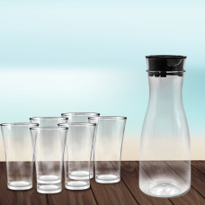 Transparent Unbreakable Water Juicy Jug and 6 Pcs. Glass Combo Set for Dining Table Office Restaurant Pitcher