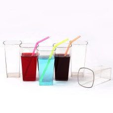 Unbreakable Stylish Transparent Square Design Water / Juice / Beer / Wine Tumbler Plastic Glass Set ( 300 ML, Pack of 6)