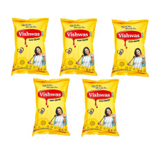 Vishwas Sunflower Oil Jar & Pouch | Refined Sunflower Oil 100% Natural and Pure Sunflower Cooking Oil (Pack Of 5)